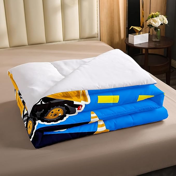 Truck Comforter Set Boys Twin Bedding Sets Kids Excavator Equipment Truck Down Comforter Construction Vehicle Quilt Duvet Set Cartoon Machinery Truck Gear Duvet Set Bulldozer Tractor Cars,Colorful
