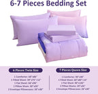 Dinjoy Girls Comforter Set King Size Rainbow Ombre Purple Lavender Pink Bedding Set Gradient 6 Pieces Bed in A Bag for Kids Teen Girl Women(1 Comforter, 1 Flat Sheet, 1 Fitted Sheet)