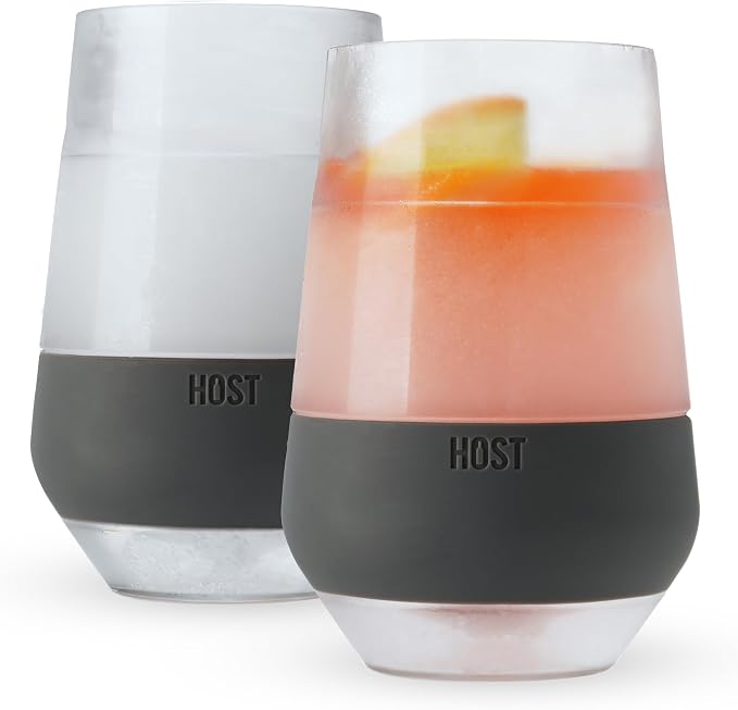 Host Freeze XL Wine Cooling Cups for Gifts for Mom, Birthday Gifts for Women, Double Wall Insulated Plastic Wine Glasses for Red and White Wines, Freezable Plastic Tumblers, 12 oz, Set of 2, Gray