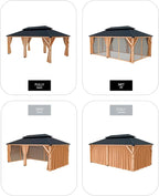 GAOMON Hardtop Spruce Wood Gazebo 12'x20', with Double Roof of Metal Sheets, 4.7'' Heavy Duty Poles, Gray Net, and Curtain, Permanent Building for Patio, Deck, Backyard, Lawn, and Garden, Khaki