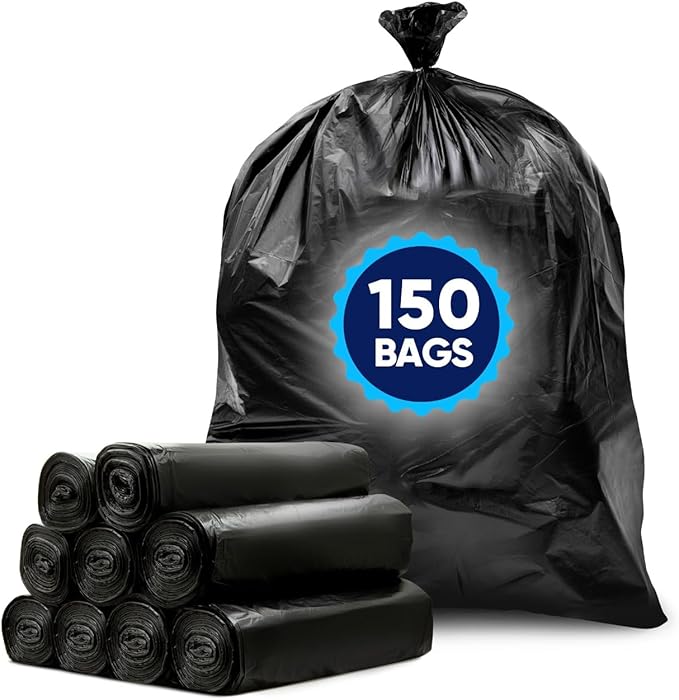 Tasker 55-60 Gallon Trash Bags Heavy Duty | Mega ValuePack 150 Bags | Large Black Garbage Bags | for Office, Commercial, Outdoor, Lawn, and Leaf