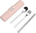 Reusable Travel Utensils with Case, Portable Cutlery for Work | Cute Silverware Set for Lunch Box, Stainless Steel Spoon Fork Chopsticks for Camping, Picnic, Food-Grade, Dishwasher Safe