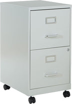OSP Home Furnishings 2 Drawer Mobile Locking Metal File Cabinet, Grey