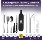 Taplord Portable Travel Silverware Set With Case, Includes 10 Pcs of Travel Utensils With Case, Stainless Steel Flatware Set For Camping, Lightweight (Silver)