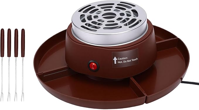Rengue 2 in 1 Electric Smores Maker and Fondue Pot Indoor Tabletop Roaster with 4 Roasting Forks Detachable Trays for Family Gatherings (US Plug 110V)