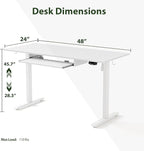 Height Adjustable Desk with Keyboard Tray, 48 x 24 Inches Electric Standing Desk, Stand up Computer Table with Memory Preset, Modern Lift Motorized Gaming Workstation, White