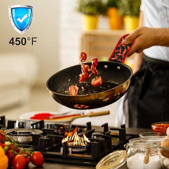 Evoio Cast Iron Skillet Pot Pan Hot Handle Covers (4-Pack Red Peppers) | Pot Handle Covers Heat Resistant Pot Skillet Hot Handle Sleeves Mitt Cover for Kitchen, BBQ and Baking Cookware