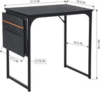 FurnitureR 31.5 inch Small Study Writing Table with Storage Bag Space Saving for Home Office, Modern PC Metal Frame Computer Desk, Black