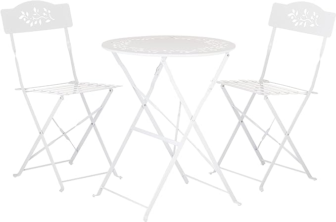 Alpine Corporation Indoor/Outdoor 3-Piece Bistro Set Folding Table and Chairs Patio Seating, White