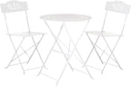 Alpine Corporation Indoor/Outdoor 3-Piece Bistro Set Folding Table and Chairs Patio Seating, White