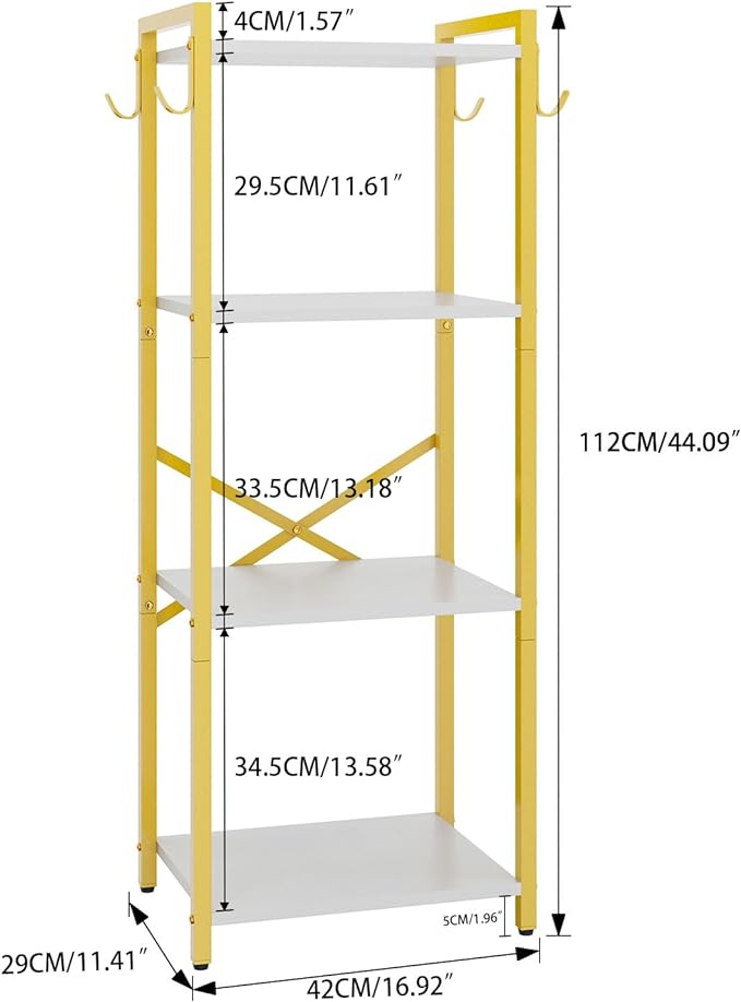 YMYNY Bookcase, 4-Tier Narrow Ladder Bookshelf, Freestanding Shelving Unit, Multifunctional Storage Rack, for Home Office Living Room Bedroom Kitchen, Plant Stand, White, 44 * 16.9 * 11.4" HBC004W