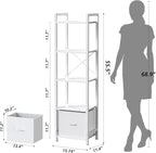 Narrow-Bookshelf-With-Storage-Drawer, 5-Tier Small Standing Book Shelf Organizer For Small Space, Tall Thin Bookcase Shelf For Bedroom Living Room Office, Wooden Shelving Unit Rack For Display