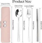 Reusable Travel Utensils with Case, Portable Cutlery for Work | Cute Silverware Set for Lunch Box, Stainless Steel Spoon Fork Chopsticks for Camping, Picnic, Food-Grade, Dishwasher Safe