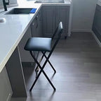 2 PC Collapsible Bar Chairs with Backrest Footrest,Folding Stool Padded Counter Height Bar Stool,Folding Tall Bar Stools for Kitchen Gameroom,Black,24inch