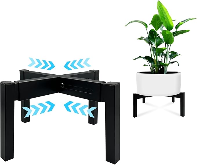 Heavy Duty Adjustable Metal Plant Stand for 10"-16" Plant Pot – Indoor & Outdoor (Black, 1 Pack)