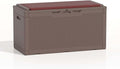 Patiolife 100 Gallon Resin Deck Box with Cushion, Large Outdoor Storage Box for Garden Tools, Pool Supplies, Waterproof and Lockable, Dark Brown