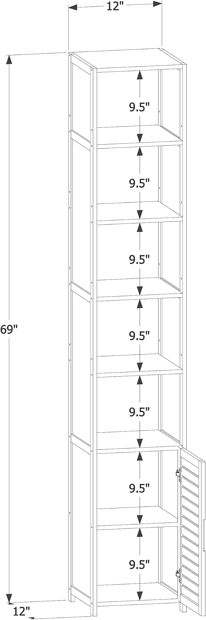 MoNiBloom Tall 7 Tier Bookcase with Door, Bamboo Freestanding Display Storage Cabinet Shelves Collection Decor Furniture for Home Living Room Bedroom, Brown