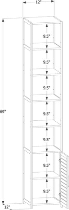 MoNiBloom Tall 7 Tier Bookcase with Door, Bamboo Freestanding Display Storage Cabinet Shelves Collection Decor Furniture for Home Living Room Bedroom, Brown