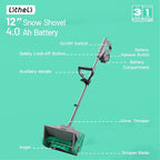 Litheli Cordless Snow Shovel, 20V 12'' Electric Snow Blower for Driveway, Battery Powered Snow Thrower, 4.0Ah Battery and Fast Charger Included