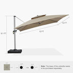 PURPLE LEAF 12ft Patio Umbrella Outdoor Square Umbrella Large Cantilever Umbrella Windproof Offset Heavy Duty Sun Garden Deck Pool Patio, Spectrum Sand