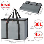 Insulated Grocery Shopping Bags, X-Large Food Delivery Bag for Delivery Drivers, Reusable Tote Cooler Bag for Travel, Dark Gray, 2-Pack