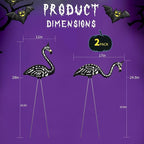 Halloween Black Flamingo Skeleton,Skeleton Flamingo Glow in The Dark, Zombie Flamingos for Spooky Graveyard Decorations, Skull Flamingo with Stakes for Halloween Lawn Ornaments, 2 Pack