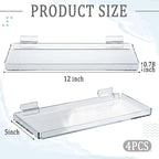 Yalikop 4 Pcs Slatwall Shelves Clear Acrylic Slatwall Shelves Organizer Wall Mounted Hanging Accessories Plastic Panel Display Shelf for Retail Store Boutique Garage Home(Fenced Style,12 x 5 Inch)