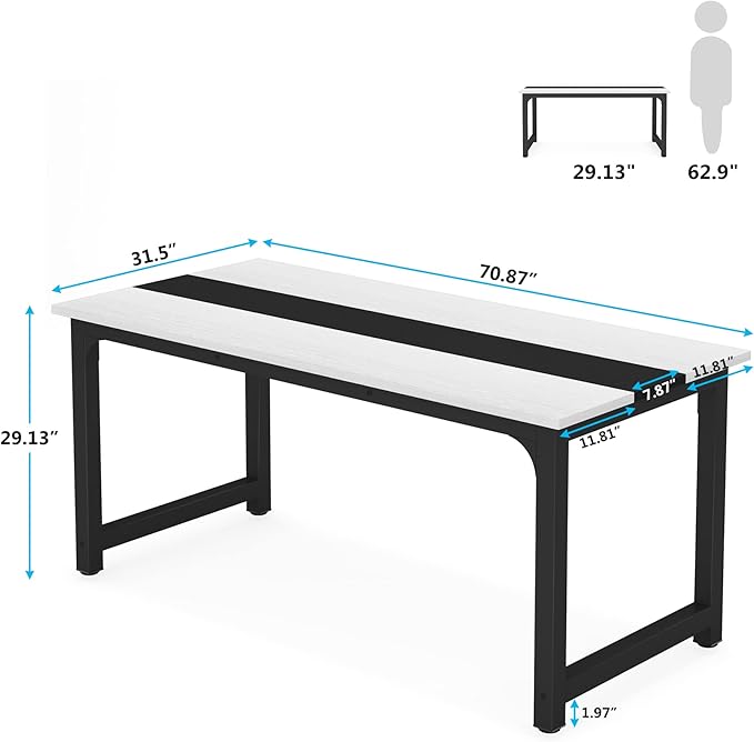70.8 Inch X-Large Executive Computer Office Desk, White+Black