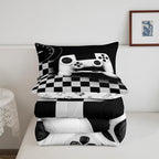Erosebridal Gamer Comforter Set King,Gaming Bedding Set for Kids Teens,Black and Grey Buffalo Plaid Reversible Duvet Insert,Novelty Gamepad Pattern Down Comforter with 2 Pillow Shams Lightweight