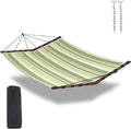 TegerDeger 12FT 2 Person Hammock Large Hammock Quick Dry 450LB Capacity with V Shaped Hardwood Spreader Bar & Nylon Rope for Outside, Patio, Garden, Backyard, Beach, Poolside - Tender Green Stripes