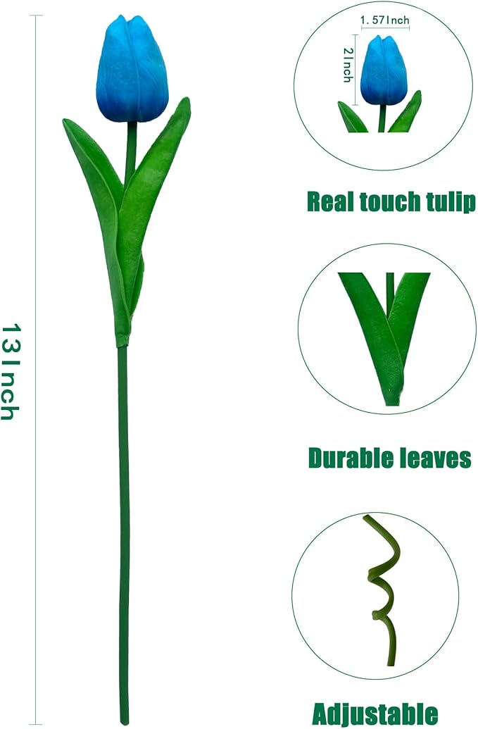 Fake Flowers Tulips Artificial PU Flower 15 Stems Real Touch Faux Tulips Flowers Mother's Day Easter Valentine’S Day Gifts in Home Kitchen Wedding Dining Table Decorations