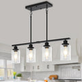 Modern Island Lights for Kitchen Black Dining Room Light Fixtures | 30'' Linear Chandelier Over Table, 4-Light Farmhouse Kitchen Island Lighting Clear Glass Shades, Adjustable Height