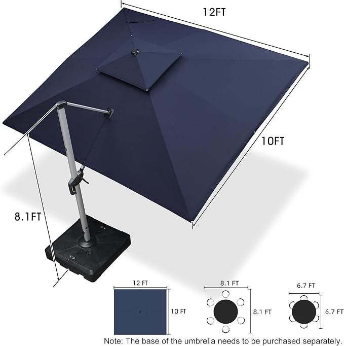 PURPLE LEAF 10' X 12' Patio Umbrella Outdoor Rectangle Umbrella Large Cantilever Umbrella Windproof Offset Heavy Duty Sun for Garden Deck Pool Patio, Navy Blue