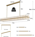 Crystal Brass Rectangular Chandelier Light Fixture,72 in Dining Room Chandeliers Over Table,Modern Chandelier For Living Room,Arcachon Chandeliers,Kitchen Island Chandelier,Includes 80xG4 Bulbs