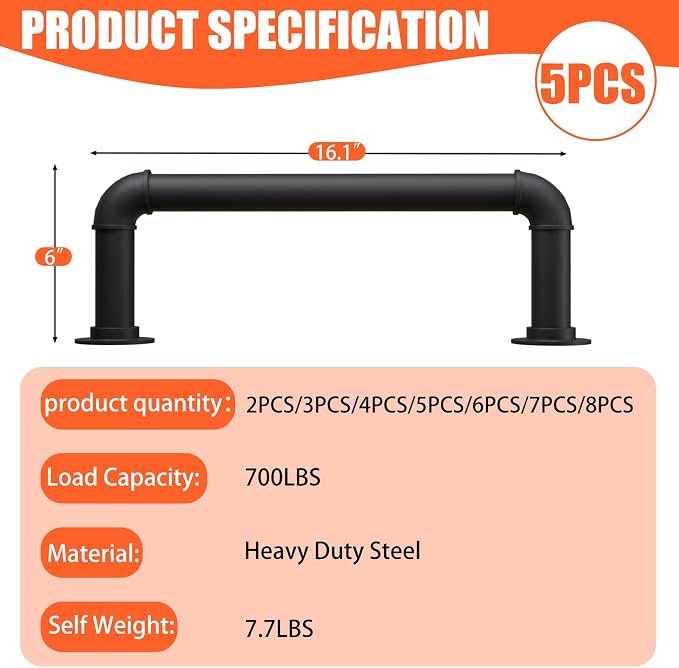 Wall Mounted Ladder, 1 Rung Heavy Duty Steel Step Ladder - 5 Pack for Basement Window Well & Egress | 700LB Capacity, Black Powder Coated, Includes Wood & Concrete Wall Anchors