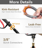 Pressure Washer Hose 50FT 4000 PSI, Kink Resistant Steel Braided Layer & NonMarking Rubber for Hot/Cold Water, High Power Washer Hose With 3/8 Inch Quick Connect & M22 Fitting, Gray
