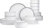 Famiware Nebula Plates and Bowls Set, 24 Pieces Dinnerware Sets, Dishes Set for 8, White with Black Rim