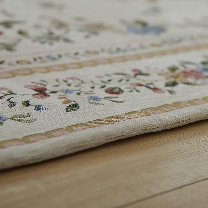 Non-Shedding Living Room Bedroom Accent Rug Rustic Floral Cotton Area Rugs Carpet, 5′3″ × 7′6″, Euro Romance