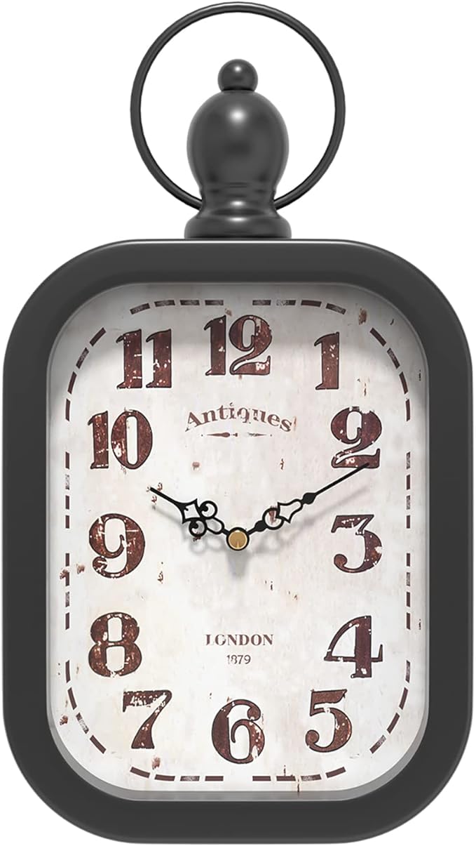 Menterry Small Retro Rectangle Wall Clock, Black Antique Vintage Style Decor Wall Clocks for Farmhouse,Bedroom,Kitchen,Bathroom (11" H x 6.1" W)
