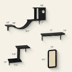 Meecal 6-in-1 Cat Wall Shelves, Wall Mounted Cat Furniture Set with Scratching Posts, Cat Bed & Bridge, Space Saving Cat Climbing Perch for Kittens, Black