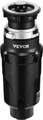 VEVOR JW-301 Garbage 1/2HP 3450RPM DC Motor, Continuous Feed Sink Disposer, EZ Connect Food Waste Grinding System with Power Cord and Splash Guard, for Kitchen, Black