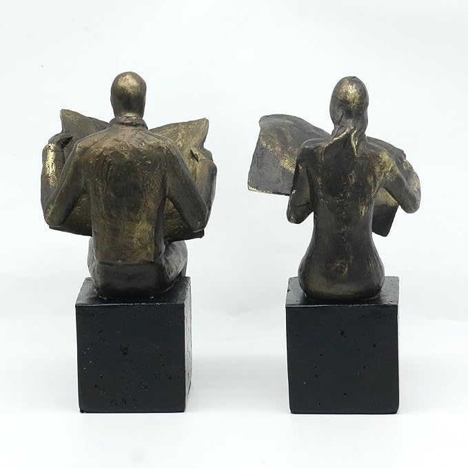 Lukitas Decorative Newspaper Reader Bookends, Heavy Duty Book Holder Non-Slip, Vintage Home Décor Accessories for Study Office Bookshelf, Bronze, Resin, 1Pair/2Piece
