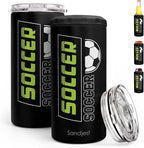 Soccer Can Cooler Stainless Steel 12oz, Insulated Tumbler for Men Brother Buddy Players, Travel Cans Koozie, Sport Gift for Birthday, Christmas