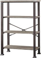 HOMBAZAAR Bookshelf, 4-Tier Vintage Industrial Book Shelf, Rustic Wood and Metal Bookcase and Bookshelves, Free Standing Storage Large Bookshelf for Living Room, Bedroom and Kitchen, Grey Oak