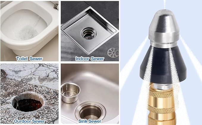 (2Pcs) Pressure Washer Sewer Jetter Nozzle with Stainless Steel, Durable Design Sewer Jet Nozzle,Pressure Drain Jetter Hose Nozzle,3/8'' Quickly Connector, 5000 PSI Orifice 6.5