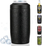 Itslife 4-in-1 Slim Can Cooler Easy to Hold Insulated Beer Can Holder Double-walled Stainless Steel for All 12 Oz Cans Gift Fathers Day Gifts for Dad (Black Leopard)