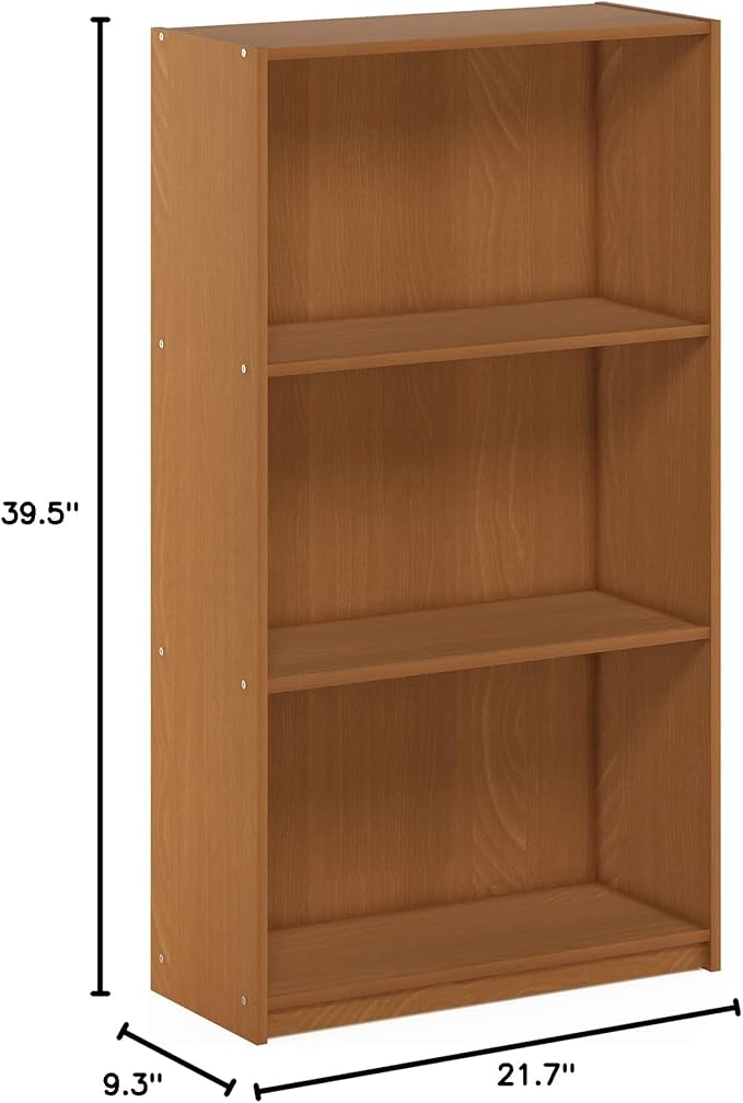 FURINNO Basic 3-Tier Bookcase/Bookshelf/Storage Shelves, Natural Oak