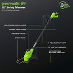 Greenworks 48V (2x24V) Cordless Yard Tool Combo - 21" Self - Propelled Lawn Mower, 12" Trimmer, Blower + 24V Cordless Battery Car Jack
