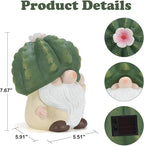 Solar Cactus Gnome Statue Garden Decor Light - Outdoor Decorative LED Flower, Suitable for Patio, Lawnand Garden Decorations, Gifts for Mom