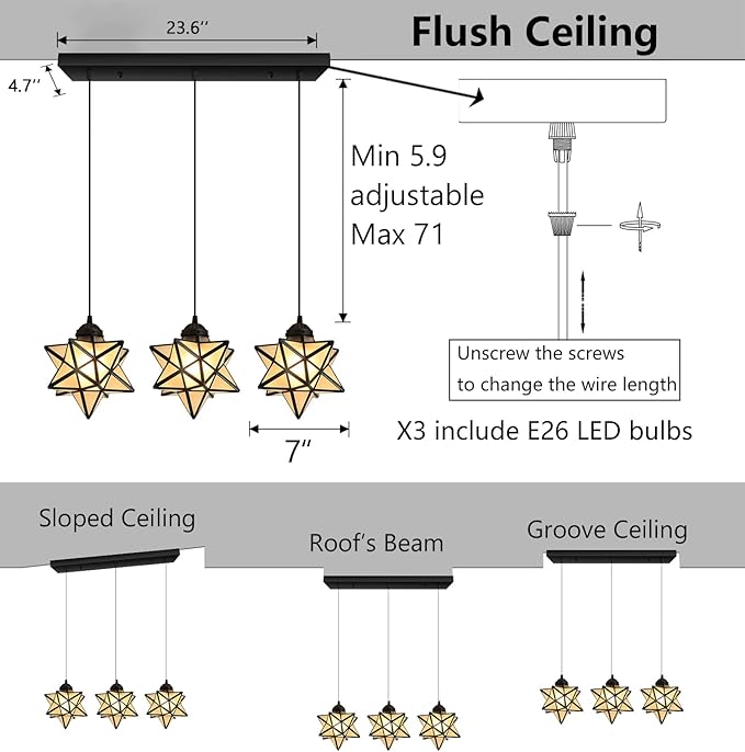 Modern Frosted White Glass Chandelier Dining Room Farmhouse Star Pendants Lights for Kitchen Island LED Ceiling Hanging Lighting Included Warm Light Bulbs Black